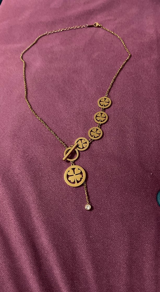 Uzun Zincir Detaylı Altın Kadın Kolye - Görsel 2