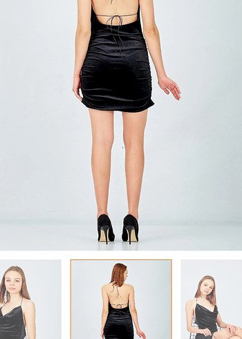 Siyah kadife mini elbise - Görsel 2