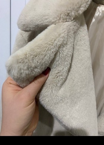 Bej suni Kürk kadın peluş mont - Görsel 2