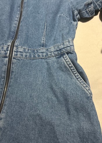 s Beden Kısa Kollu Fermuarlı Mavi Denim Midi Elbise