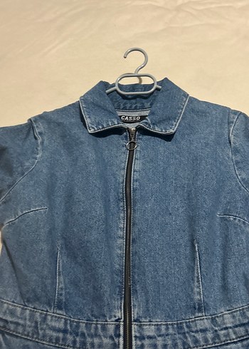 Diğer Kısa Kollu Fermuarlı Mavi Denim Midi Elbise