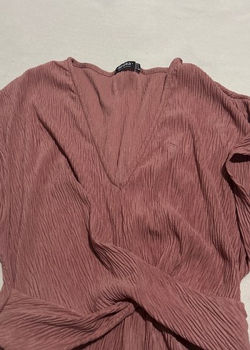 Bershka Bordo Kısa Kollu Bol Kesim Midi Tulum