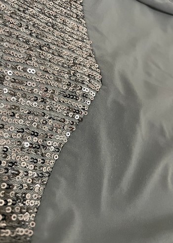 Boncuk İşlemeli Gri Uzun Kollu Kadın Elbise - Görsel 5