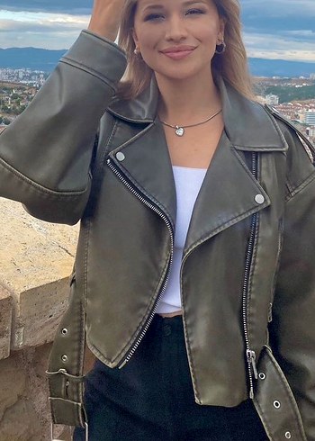 m Beden haki Renk Zara eskitme haki deri ceket