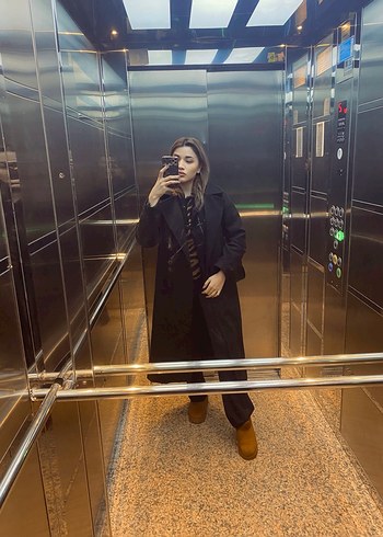 Trendyol & Milla Siyah Çift Düğmeli Uzun Kaban