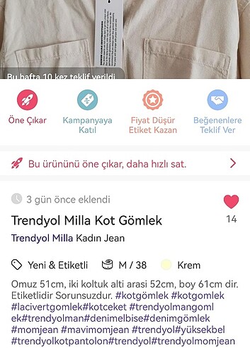 m Beden çeşitli Renk Trendyol Milla Kot Gömlek 