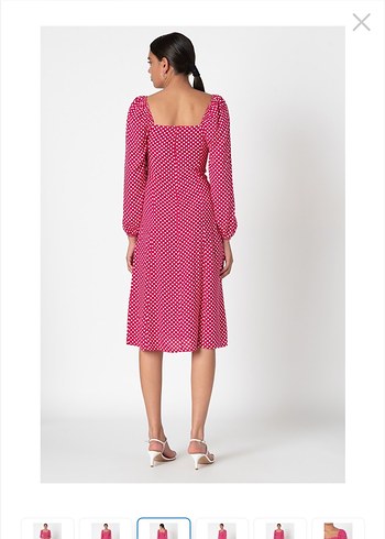 Puantiyeli Pembe Uzun Elbise - Görsel 2