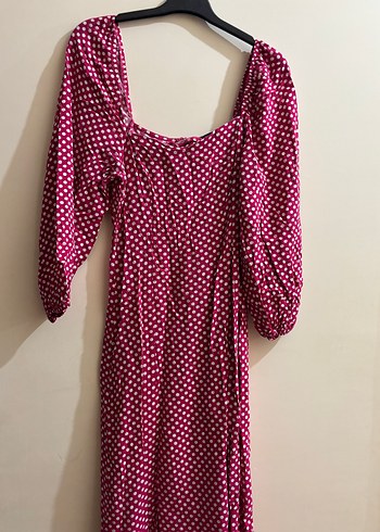 Puantiyeli Pembe Uzun Elbise - Görsel 6