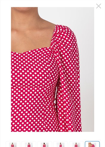 Puantiyeli Pembe Uzun Elbise - Görsel 4