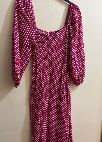 Puantiyeli Pembe Uzun Elbise - Görsel 5