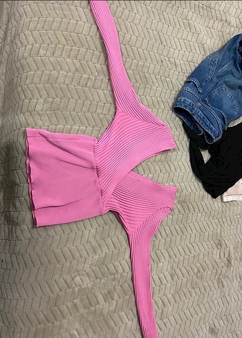 Pembe V Yaka Fitilli Kadın Kazak - Görsel 3