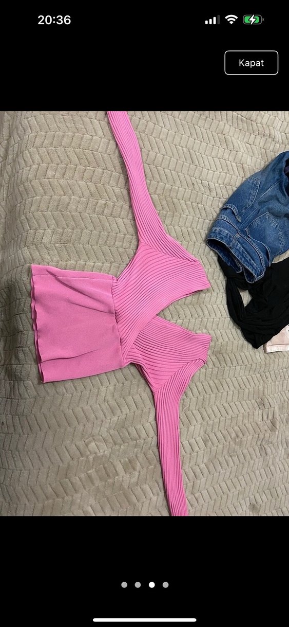 Pembe V Yaka Fitilli Kadın Kazak - Görsel 3