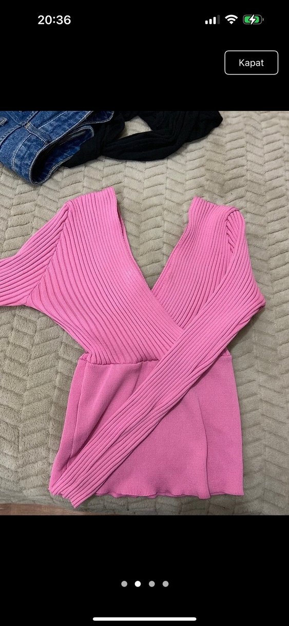 Pembe V Yaka Fitilli Kadın Kazak - Görsel 2