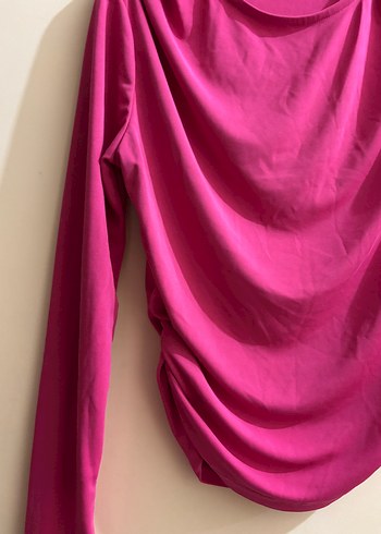 Pembe Drapeli Uzun Kollu Kadın Bluz - Görsel 4