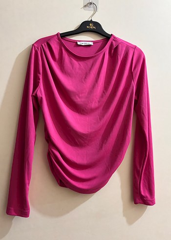 Pembe Drapeli Uzun Kollu Kadın Bluz - Görsel 2