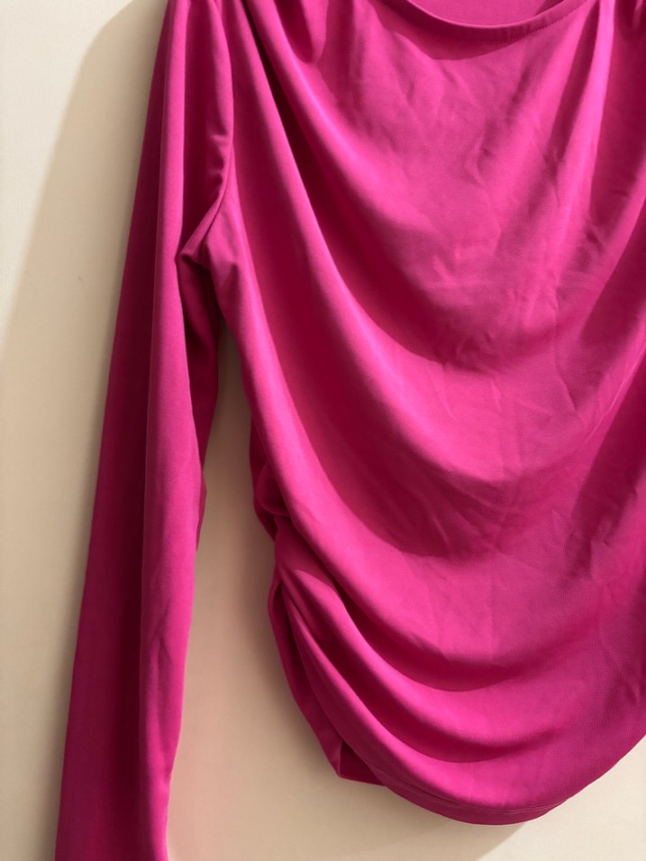 Pembe Drapeli Uzun Kollu Kadın Bluz - Görsel 4