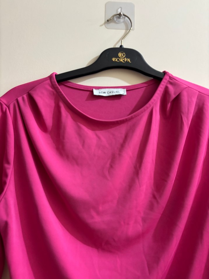 Pembe Drapeli Uzun Kollu Kadın Bluz - Görsel 3