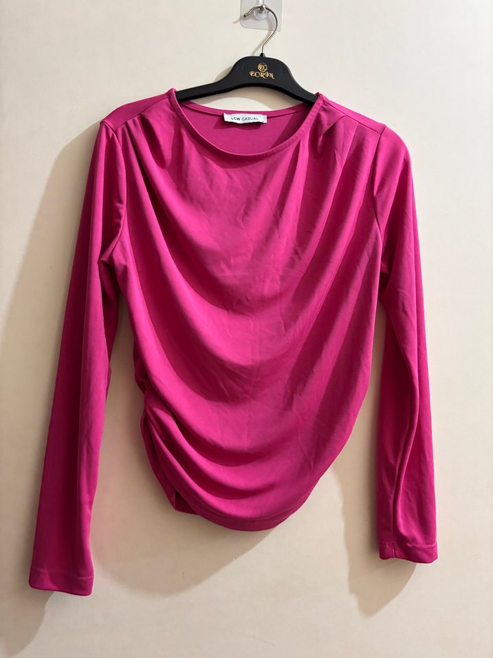 Pembe Drapeli Uzun Kollu Kadın Bluz - Görsel 2