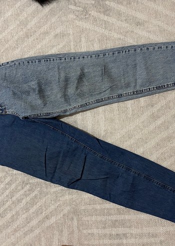 Gri ve Mavi Düğmeli Salaş Kadın Kot Pantolon - Görsel 3