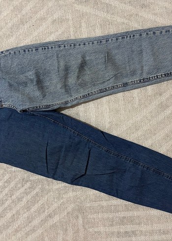 Gri ve Mavi Düğmeli Salaş Kadın Kot Pantolon - Görsel 2