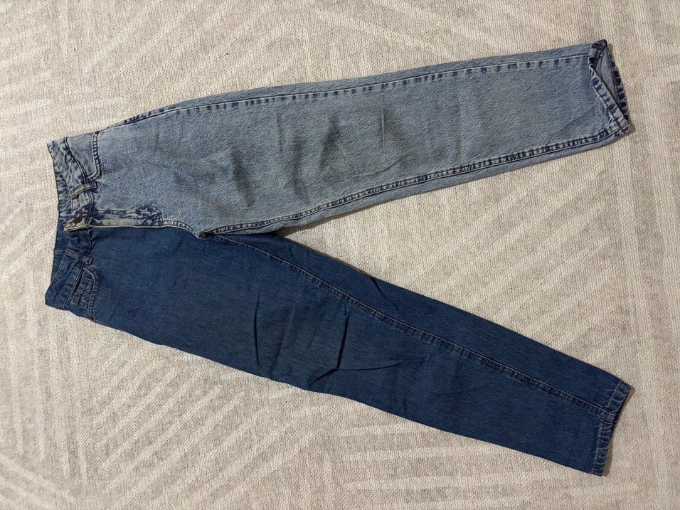 Gri ve Mavi Düğmeli Salaş Kadın Kot Pantolon - Görsel 2