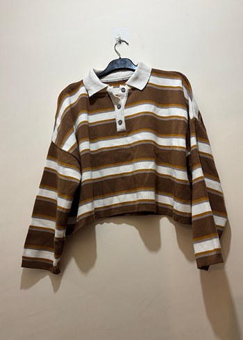 Düğmeli Yakalı Çizgili Uzun Kollu Kazak - Görsel 4