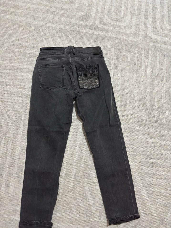 Gri Kadın Kot Pantolon Tokalı - Görsel 2