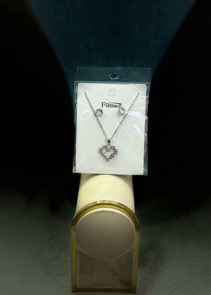 Gümüş set çelik kolye - Görsel 2