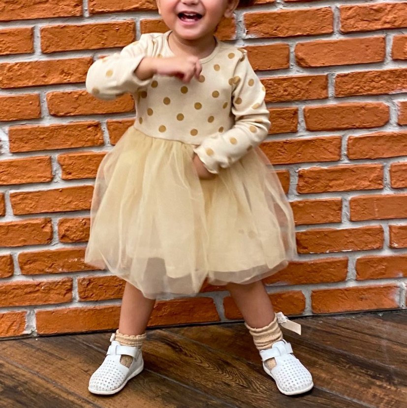 Uzun Kollu Puantiyeli Kız Elbisesi - Görsel 2