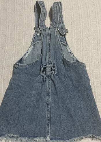 Nakışlı Kot Kız Elbisesi, Askılı, Gevşek Kesim - Görsel 3