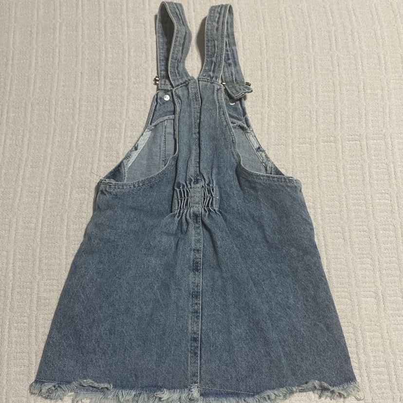 Nakışlı Kot Kız Elbisesi, Askılı, Gevşek Kesim - Görsel 3