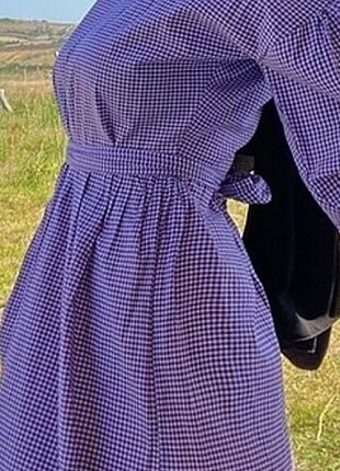 Tasarımcı Pötikareli kolları ve beli lastikli robalı elbise