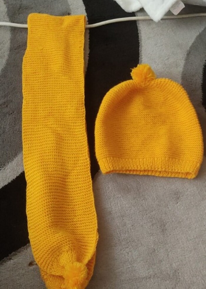 Hardal sarısı atkı  bere seti  - Görsel 2