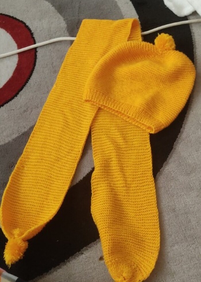 Hardal sarısı atkı  bere seti  - Görsel 3