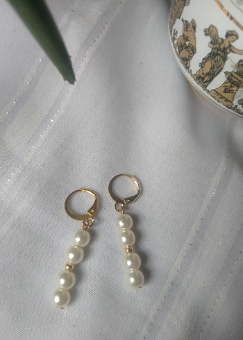 Cam İnci Romantik Vintage Beyaz Küpeler - Görsel 3