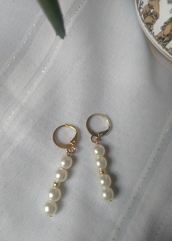 Cam İnci Romantik Vintage Beyaz Küpeler - Görsel 2