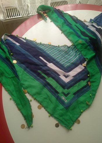 Püsküllü Rize Keşan Yeşil Mavi Saç Bandı - Görsel 2