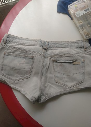 Gri Mini Kadın Denim Şort Düğmeli - Görsel 2