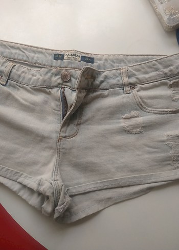 Gri Mini Kadın Denim Şort Düğmeli - Görsel 4