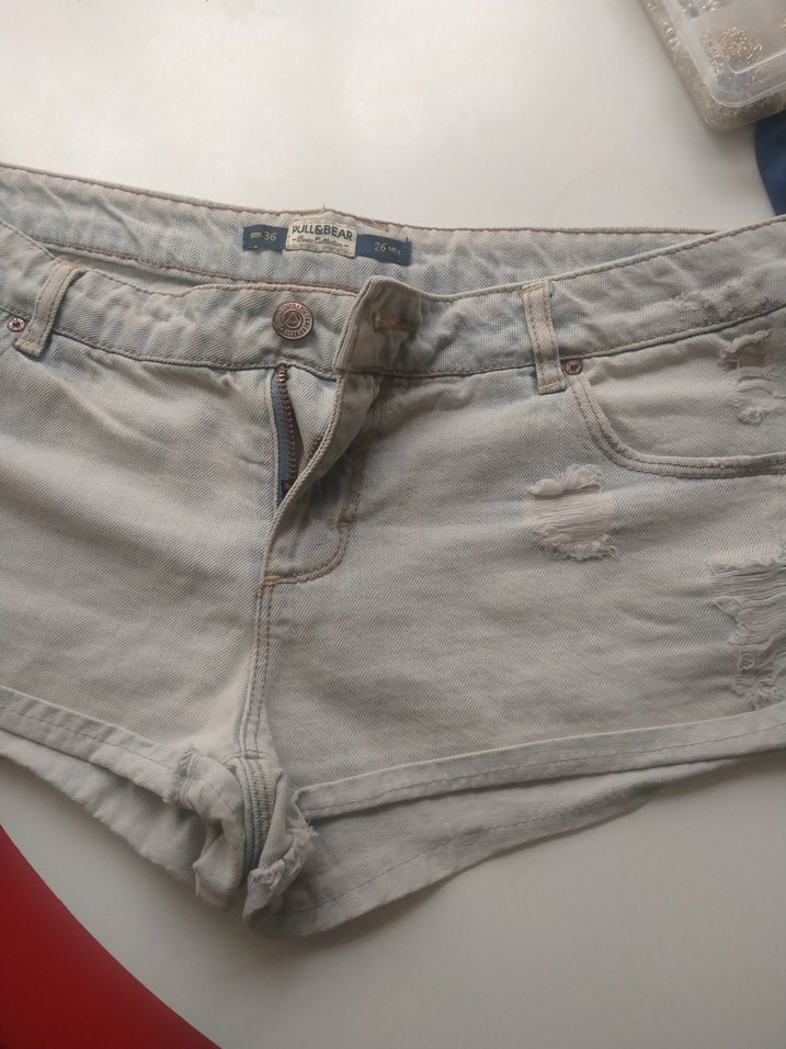 Gri Mini Kadın Denim Şort Düğmeli - Görsel 4