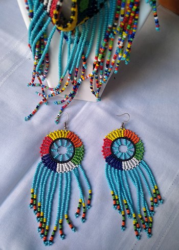 El Emeği Renkli Boncuklu Uzun Afrika Kolye - Görsel 2