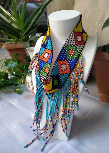 El Emeği Renkli Boncuklu Uzun Afrika Kolye - Görsel 4