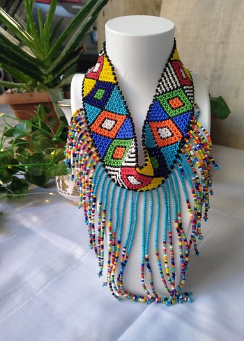 El Emeği Renkli Boncuklu Uzun Afrika Kolye - Görsel 6