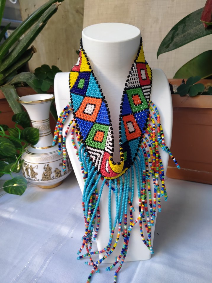 El Emeği Renkli Boncuklu Uzun Afrika Kolye - Görsel 3