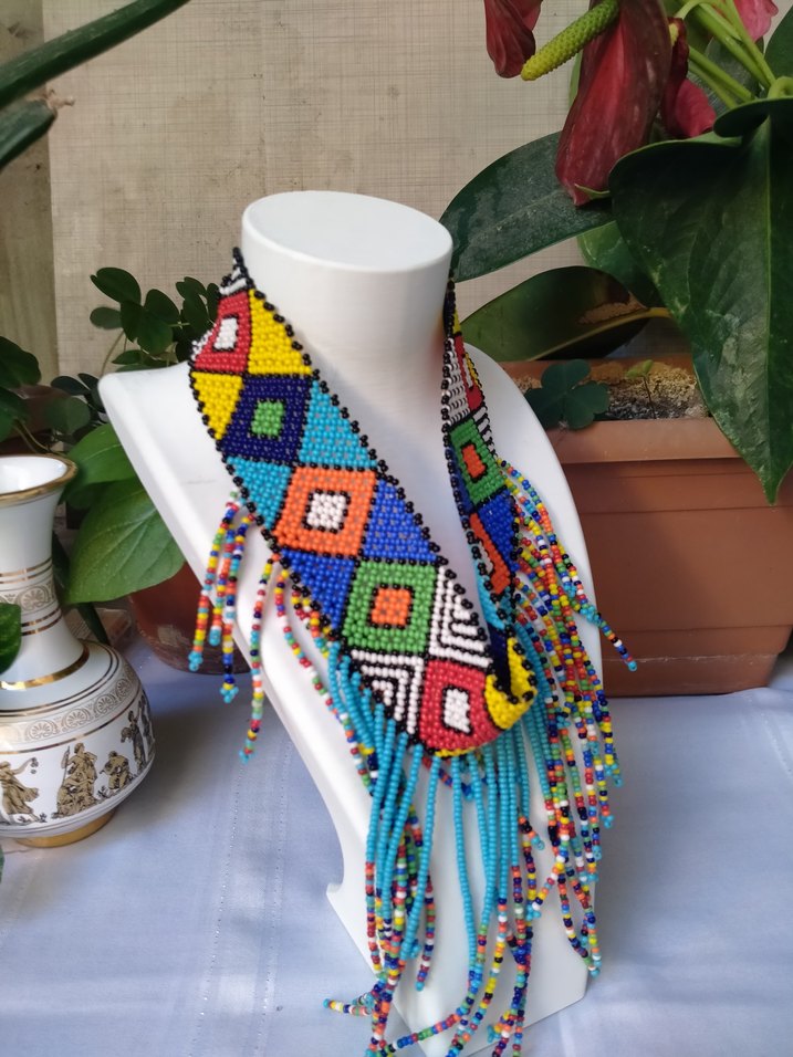 El Emeği Renkli Boncuklu Uzun Afrika Kolye - Görsel 5