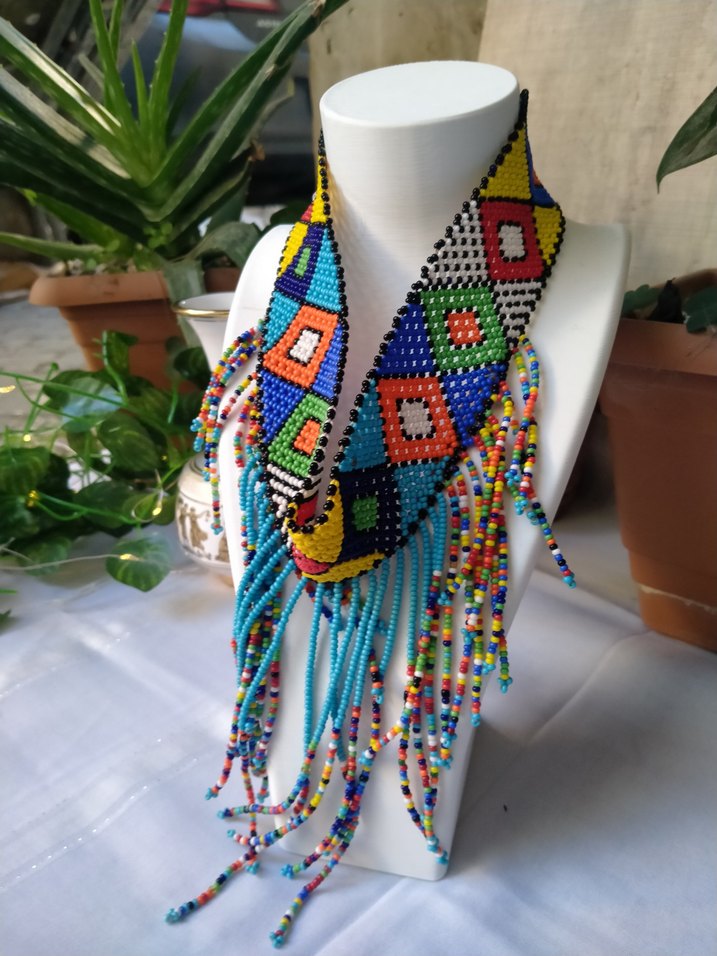 El Emeği Renkli Boncuklu Uzun Afrika Kolye - Görsel 4