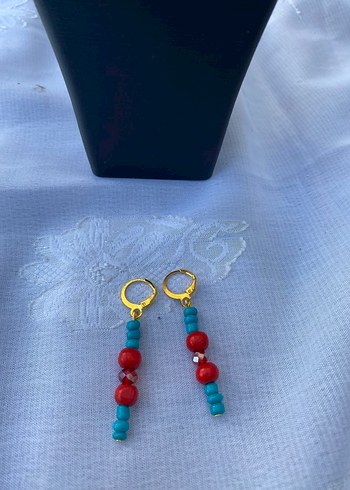 El Emeği Turkuaz ve Kırmızı Boncuklu Mini Bohem Kolye - Görsel 3