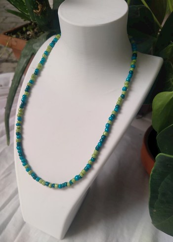 Uzun Turkuaz Boncuklu Bohem Kolye - Görsel 3