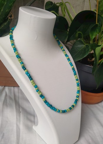 Uzun Turkuaz Boncuklu Bohem Kolye - Görsel 4