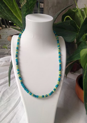 Uzun Turkuaz Boncuklu Bohem Kolye - Görsel 2